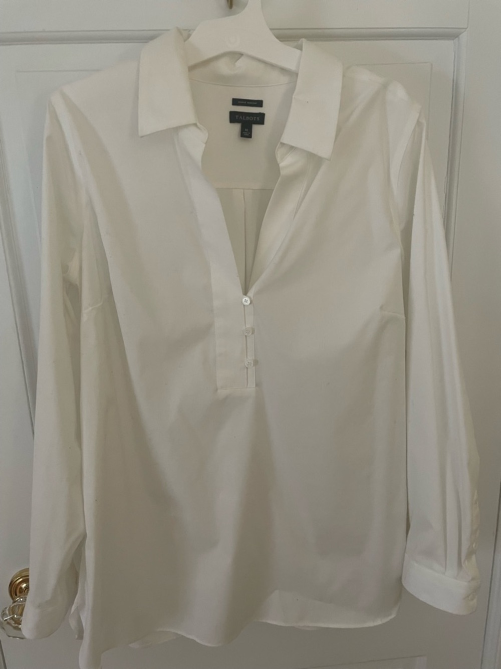 Talbots White Cotton Popover Button-Front Shirt